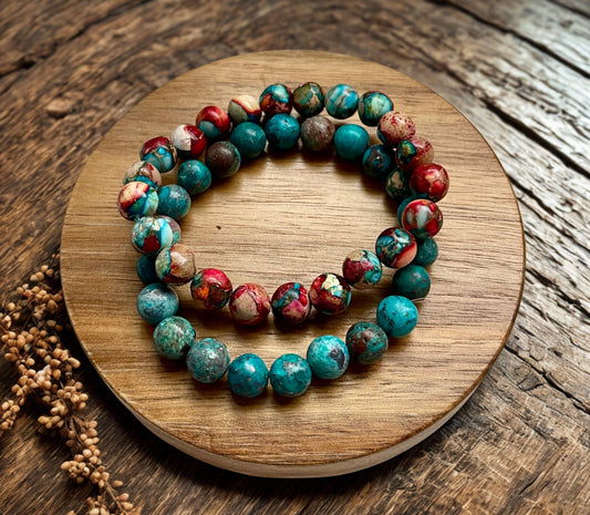 African Turquoise and Imperial Jasper Stretch Bracelet Set